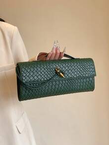 女士优质纯色 PU 编织纹理手拿包，斜挎包设计 - 綠色 - 查看 5