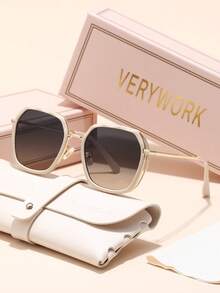 Verywork 1 件几何现代简约风格经典品牌设计女士时尚眼镜，适合街拍音乐节约会服装时尚配饰，适合夏季海滩度假、户外、旅行太阳镜，优雅风格超大方形镜框