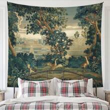 1 pezzo Arazzo da parete in terylene vintage con motivo forestale, decorazione artistica da parete di grandi dimensioni con paesaggio naturale, per soggiorno, camera da letto, dormitorio, casa, stile bohémien, in tessuto di poliestere con motivo paesaggistico