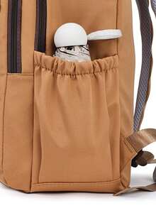 Capybara Cartoon Nylon Backpack, Casual Style, Lightweight, Large Capacity, Adjustable Shoulder Straps, Zipper Closure, Machine Washable, Ideal Choice For Students - Back To School Essential - Brown - View 6