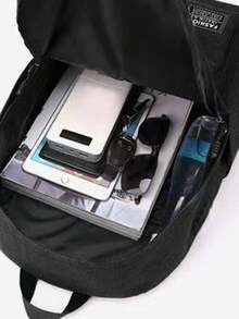 男士返校帆布极简背包 - 男士韩版背包 - 大容量中学背包 - 笔记本电脑旅行包、学生背包、大学背包 - 黑色 - 查看 3