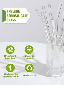 8Pcs Colorful Glass Straws With 2 Cleaning Brushes - 8mm Reusable Drinking Straws, 4 Straight & 4 Bent, Party Supplies For Smoothies, Cocktails, Iced Coffee, Perfect Gift For Home, Weddings, Or Events