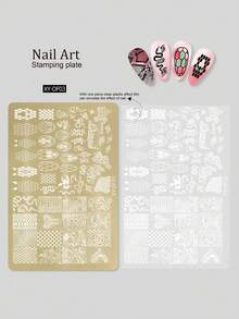 1pc印花钢板模板金色花瓣蕾丝蝴蝶图案民族风竹林转印工具夏季印花板DIY美甲