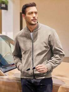 Men's Casual Varsity Jacket Vintage Lightweight Suede Bomber Jackets