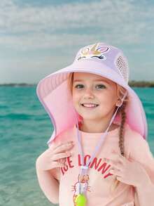 1pc Sparkly Butterfly Cartoon Print Sun Hat, For Girls Toddler/Child, Lightweight, Adjustable String, Outdoor Sports Cap With Whistle, Large Brim Summer Beach Hat - 1PC - View 6