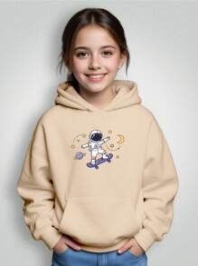 Moletom Infantil Bolso Canguru Com Capuz Menino Menina Astronauta Estrelas Skate Envio Imediato