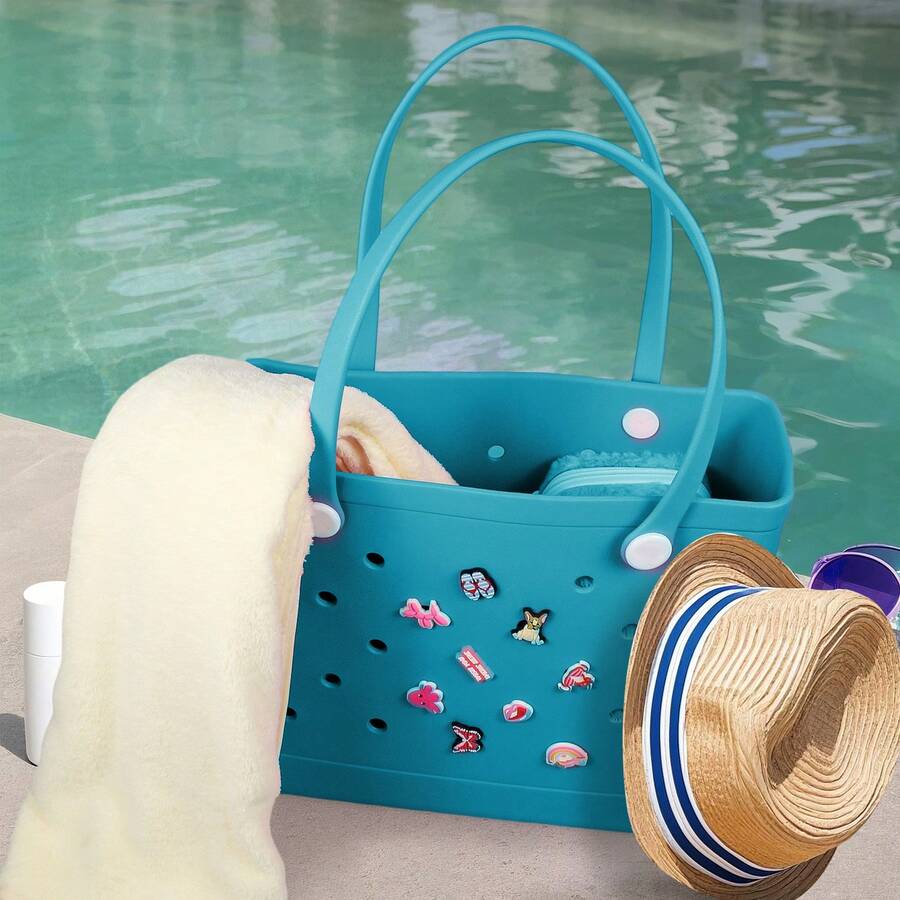 2025 Spring New EVA Rubber Tote Bag, Waterproof Beach Bag, Travel Bag, Shopping Bag, Easy To Clean, Stable And Durable | Suitable For Shopping, Travel, Party And Outdoor Activities | Beach, Seaside, Easter Gift For Lovers And Mothers - 藏蓝色 - 查看 1