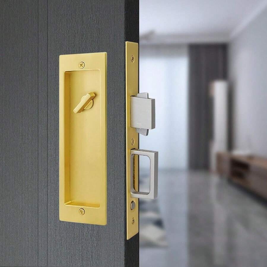 Hoconnie Reced Pocket Door Handle Sliding Door Lock And Pull Invisible Pocket Door Lock Hidden Edge Pull Mortise Lock 190mm Gold - Gold1 - View 1