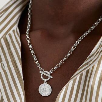 1 st Nytt enkelt runt stjärnhängshänge mode silverfärgat kedjehalsband i rostfritt stål för män