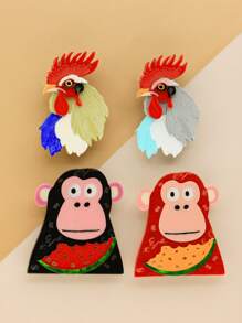 1 Piece Exquisite 3D Fashion Handmade Acrylic Board Rooster & Money-Loving Gorilla Shape Brooch, Handcraft, Birthday Gift, Holiday Gift, Collection