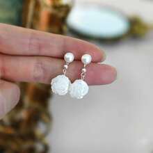 Kimberley Roses White Ivory Silver Pearl Ball Drop Flower Earrings - Ivory - View 4