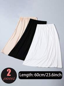 3 pièces/2 pièces/1 pièce Jupe mi-longue en tissu souple de longueur étendue 90 cm/80 cm/72 cm/60 cm de couleur unie. Coupe près du corps pour empêcher la transparence. Doublure haute élasticité à la taille. Convient pour le port quotidien et peut être associée à des robes de soirée pour des événements estivaux, scolaires.