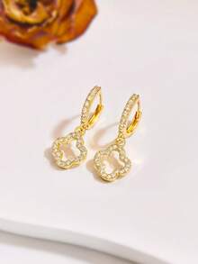 1 cặp Bông tai hình giọt nước 925 tinh xảo bằng bạc Sterling bốn lá dành cho phụ nữ Trang sức cho phụ nữ Quà tặng kỷ niệm Bông tai Trang sức cao cấp - Cỏ bốn lá rỗng được trang trí siêu nhỏ - Xem 2