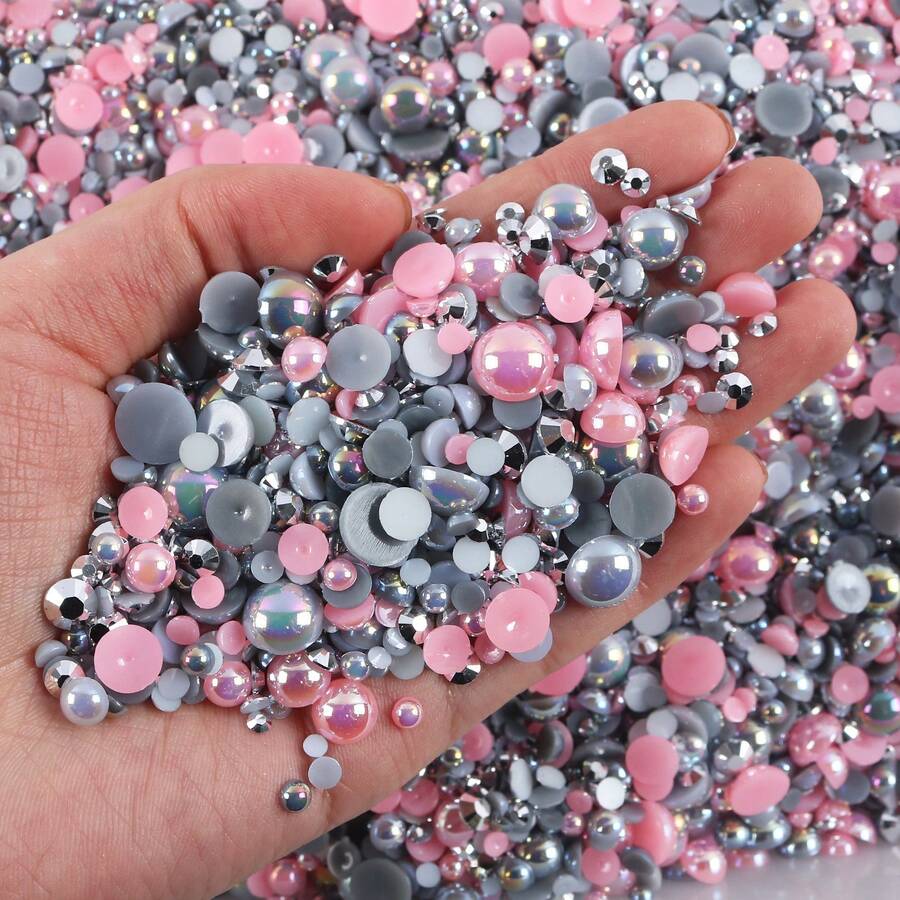 2368pcs 3-10mm Mixed Pearl Resin Rhinestone Flat Back Pearl Embellishments DIY Craft Supplies For Phone Case, Mirror, Cup, Crafts, Shoes