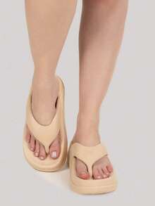 Women's Flat Cloud Clogs Platform Puff Comfortable Lightweight Flip Flops - Beige - View 2