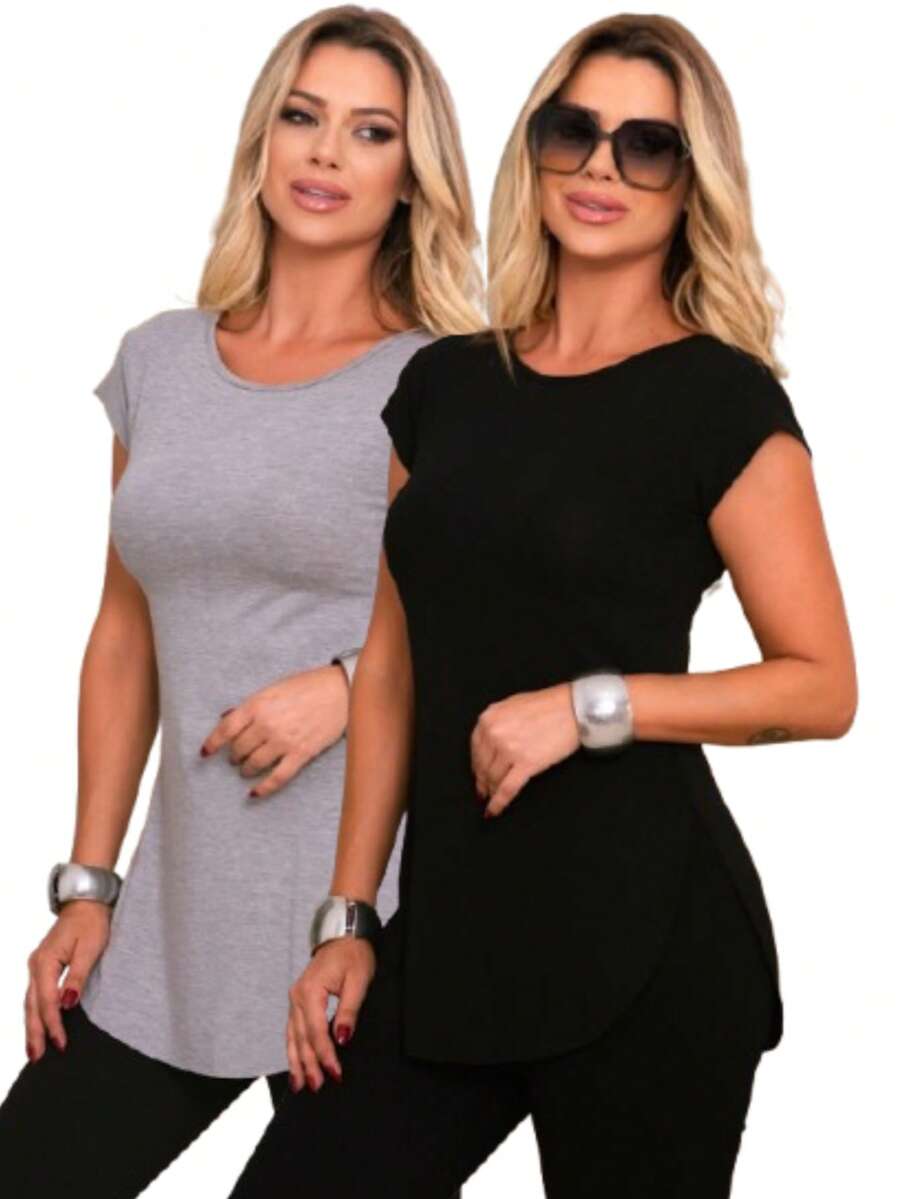 Kit 2 Women's Long Gym Tops With Butt Cover - Black - View 1