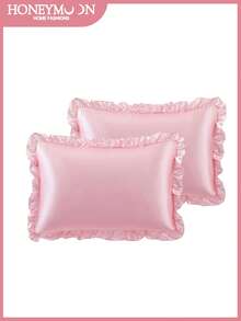 مجموعة غطاء وسادة من الساتان الحريري الفاخر مع تطريز دانتيل، ناعم وقابل للتنفس وخالي من التجاعيد مما يحسن نوم الشعر والبشرة، أغطية وسادة بدون حشو. للفراش المنزلي والمدرسي وضروريات غرفة النوم، حاصلة على شهادة أوكو-تكس.