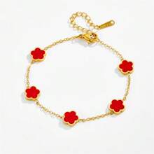 1 Set eleganter 5-Blatt Klee & Pflaumenblüte Edelstahl Halskette, 1 Stück Armband, 1 Paar Ohrringe Schmuckset, geeignet für täglichen Gebrauch oder Partytragen von Frauen, perfektes Geschenk zum Muttertag