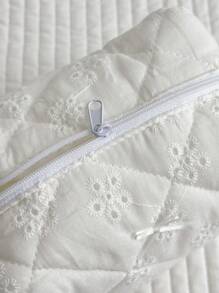 Bolsa de maquillaje de encaje blanco con lazo patrón,neceser de viaje organizador con cremallera, bolsa de cosméticos acolchada, bolso de maquillaje plegable y elegante para brochas, bolsa de cosméticos estética como regalo.