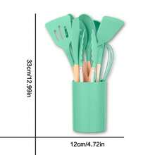 12pcs Silicone Kitchen Utensils Set - Non-Stick Silicone With Wooden Handles Heat Resistant Cooking Utensils Set-Kitchen Accessories- Perfect Gifts For Holidays Gifts-Green - Green - View 11