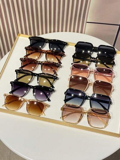 12 piezas/6 piezas Gafas de moda con marco de plástico de formas geométricas y cuadradas, estilo Y2K, elegantes y sexys, adecuadas para la calle, citas, festivales de música, sesiones fotográficas de bloggers, vacaciones, estética fresca para vacaciones de verano en la playa, al aire libre, viajes, estilo casual con montura cuadrada grande para salir, volver al colegio