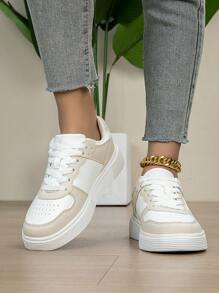 Zapatillas casuales con cordones y bicolor para mujer, zapatos deportivos de moda, cómodos y ligeros, entrenadores atléticos minimalistas, versátiles para correr al aire libre