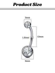 Titanium Belly Button Ring F136 Silvery Golden Belly Rings For Women Belly Piercing Cubic Zirconia Silvery G23 Titanium Alloy Body Piercing Jewelry CZ Pierced Belly Ring For Women Men 14G 8/10/12/14mm For Daily - Navel Nails - View 6