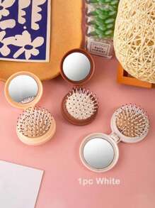 1pc Folding Travel Mirror Hair Brush Round Folding Pocket Size Hair Brush Mini Hair Comb Compact Travel Size Hair Massage Comb For Women Girls Travel Essentials Travel Accessories Make Up Accessories Travel Essentials For Beach Summer Vacation Back To School Body Care For Travel, Outdoor, Sport, Office, School Boy Valentine Heart Valentine