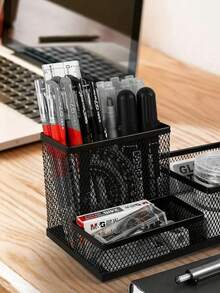 Organizador De Canetas 3 Compartimentos Lápis Mesa De Escritório Porta Treco Decoração Papelaria