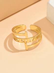 1 pieza Anillo de acero inoxidable ajustable con letra hueca de estilo minimalista y moderno, chapado en oro de 18 quilates, joyería resistente a los arañazos para uso diario de las mujeres