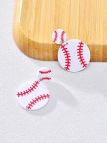 1 Pair Football, Baseball, Basketball, Volleyball Design Pendant Acrylic Earrings, Cute Sports Style Fashion Jewelry For Game Days