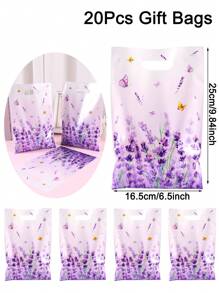 10/20/50 unidades Bolsas de regalo de plástico de color púrpura lavanda - Elegantes y duraderas, con diseño floral y mariposa para obsequios de boda, fiesta de cumpleaños, regalos navideños, accesorios para fiestas de jardín de primavera (Tema con aroma a lavanda)
