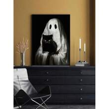 1pc/3PCS Wall Arts Posters Frameless/Framed Vintage Retro Cute Ghost Companion & Reads Book Canvas Prints Monster Holds Black Cat Wall Art Poster For Living Room Halloween Decor Home Decor Fall Decor Room Decor