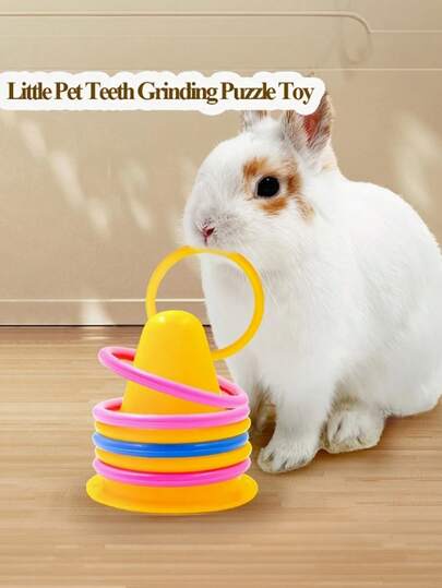 1/2/3 Pcs Interactive Rabbit Hoops Toy, Durable Plastic Ice Cream Tub With Colorful Rings Toy, Batteryless Chew Toy For Boredom Relief Of Rabbits And Guinea Pigs