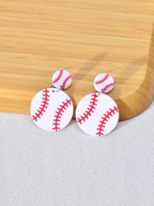 1 Pair Football, Baseball, Basketball, Volleyball Design Pendant Acrylic Earrings, Cute Sports Style Fashion Jewelry For Game Days