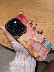 1 pieza Funda de teléfono a prueba de golpes y huellas digitales de piel sintética con diseño de caparazón de tortuga y rayas verticales, compatible con Apple y otros modelos - Multicolor - Ver 5