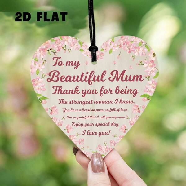 1 pieza Placa colgante de madera con forma de corazón y la palabra "Mum" - Regalo perfecto para el cumpleaños, Día de la Madre o agradecimiento para mamá, letrero colgante artístico para decorar el hogar, la pared, la puerta y el jardín