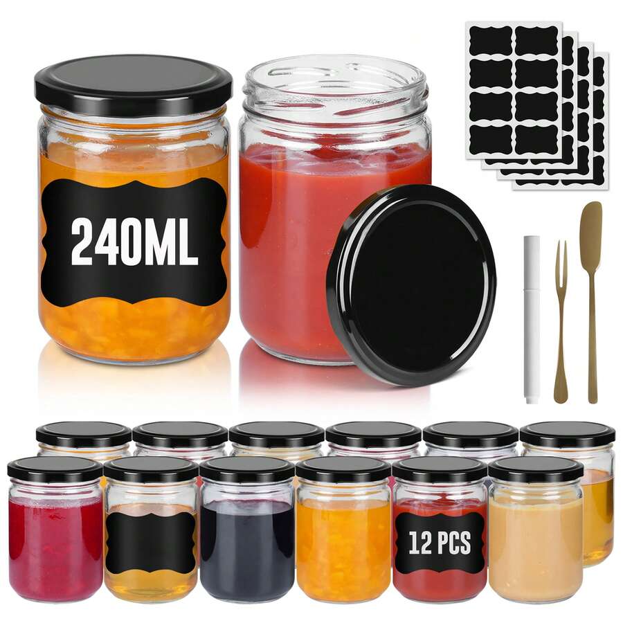 Froadp Jars, Preserving Jars, Jam Jars With Lids - With Labels And Pen - Airtight, Preserving Jars - Black - View 1