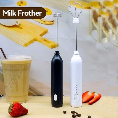 Feizsmile Rechargeable Handheld Electric Milk Frother With 2 Stainless Steel Whisk Attachments, 3 Speed Settings, Suitable For Coffee, Matcha, Latte, Cappuccino, Hot Chocolate And More