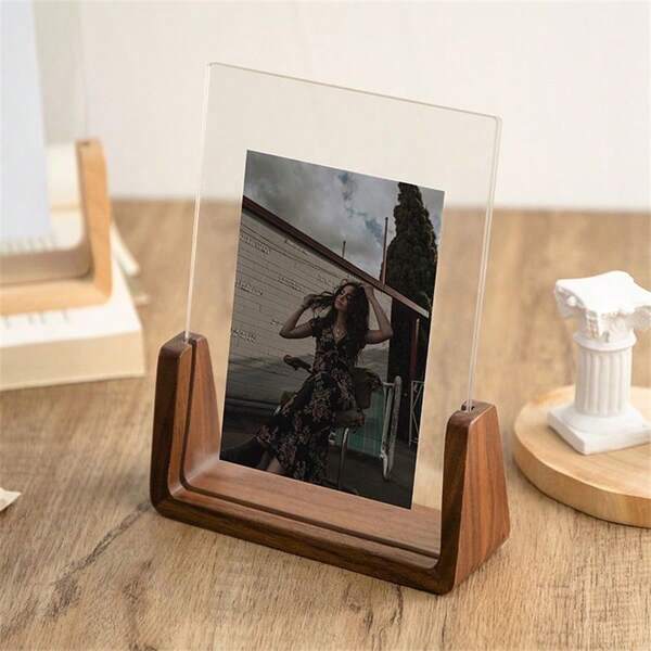 1 Piece 6/7/8 Inch U-Shaped Acrylic And Walnut Beech Wood Combination Photo Frame, Can Be Displayed Horizontally Or Vertically, Removable Wooden Photo Frame, Home Decoration Photo Frame, Wooden Photo Frame Gift; Photo Frame Suitable For Office Desktop, Bedroom, Study Desktop, Living Room And Other Scenes,Christmas Decoration, Christmas Gifts, Holiday Gifts