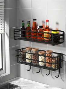 1pc, Bathroom Bathroom Wall Shelf Without Punching Shampoo Bath Toothpaste Hanging Iron Storage Shelf Corner Tripod Back To School