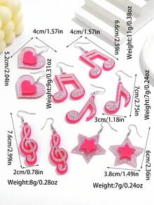 1 Pair Pink Eighth Note & Pentagram Acrylic Dangle Earrings, Shiny Cute Classic Fashion Jewelry For Women - Multicolor - View 9
