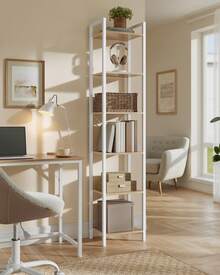 VASAGLE Librería de 6 Niveles, Biblioteca, Estantería para Oficina, Estudio, Sala de Estar, Dormitorio, 30 x 40 x 187,5 cm, Industrial, Beige Natural y Blanco Nube - Beis - Ver 2