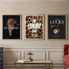 4pcs Vintage Leopard Wall Art Picture Luxury Magazine Cover Prints Canvas Paintings Lucky 8 Ball Poster Girly Aesthetic Decor For Bedroom, Living Room, Or Office ,Dorm Room Decor Gift For Her Umframed