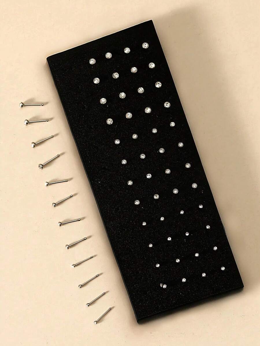 Set de 60 piezas de Pendientes de nariz rectos de tamaños surtidos, aptos para uso diario - Plateado - Ver 1