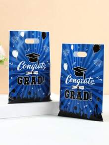 10/25/50 piezas Bolsas de regalo de tela de temporada de graduación 2025, bolsas de regalo con estampado de gorra de graduación azul y negro para felicitaciones a los graduados, bolsas de envoltura decorativas para la fiesta de graduación, suministros de envoltura para la ceremonia de graduación, suministros de envoltura para la cocina, decoraciones de temporada de graduación de la clase de 2025, regalos de graduación, regalos de fiesta - Temporada de graduación azul y negro - Ver 4