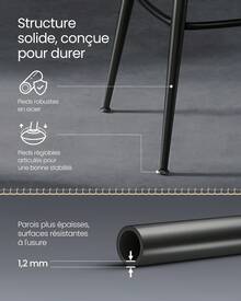 VASAGLE EKHO Collection - Tabouret de Bar, Lot de 2, Chaise de Cuisine, Siège Rembourré, PU avec Coutures, Style Moderne Mi-siècle, Hauteur 65 cm, pour Cuisine, Bar, Noir - Noir - Voir 4