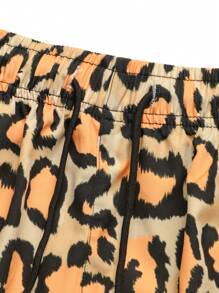 Yemwry Pantaloncini larghi da uomo con stampa leopardata e coulisse in vita