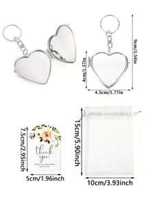 30pcs/15pcs Metal Heart Shaped Mirror Wedding Favor Sets, Includes 5pcs Keychain Mirrors, 5pcs Thank You Cards And 5pcs Organza Bags, Metal Heart Keychains, DIY Mini Makeup Mirrors, Portable Compact Mirrors, Suitable For Birthday Party, Proposal Party, Wedding Favors, Bridal Shower, Baby Shower - Multicolor - View 3