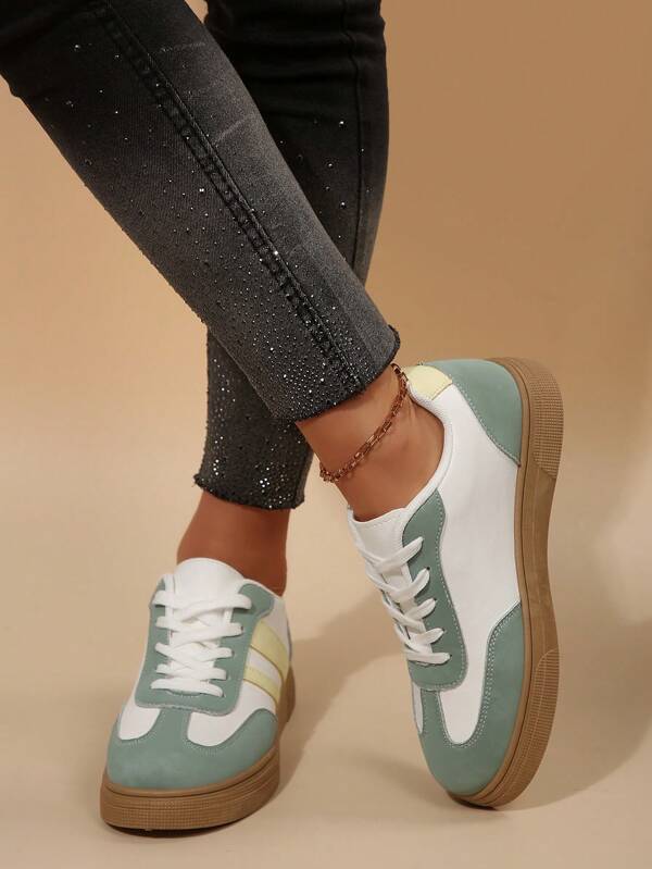 Women's Lace-Up Casual Sneakers, Outdoor Sports Shoes, Flat, Soft Sole, Soft PU Leather, Retro Style, Suitable For Beach, Wedding, Party, Office, Gym, Outdoor, Spring, Autumn, Summer, All Season